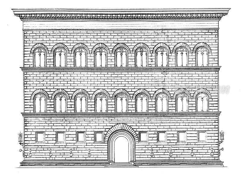 Palazzo Strozzi在费伦泽|古董建筑插图